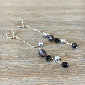 Sterling Silver Illusion Beaded Earrings Blk NWOT